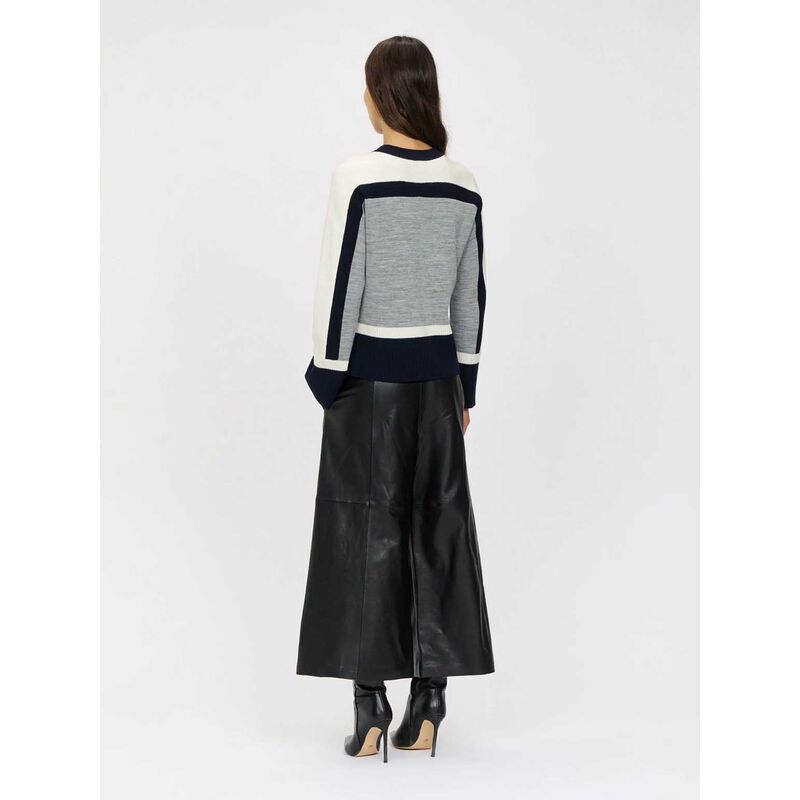 Veronika Maine Light Grey Colour Block Merino & Cotton Jumper image number 1